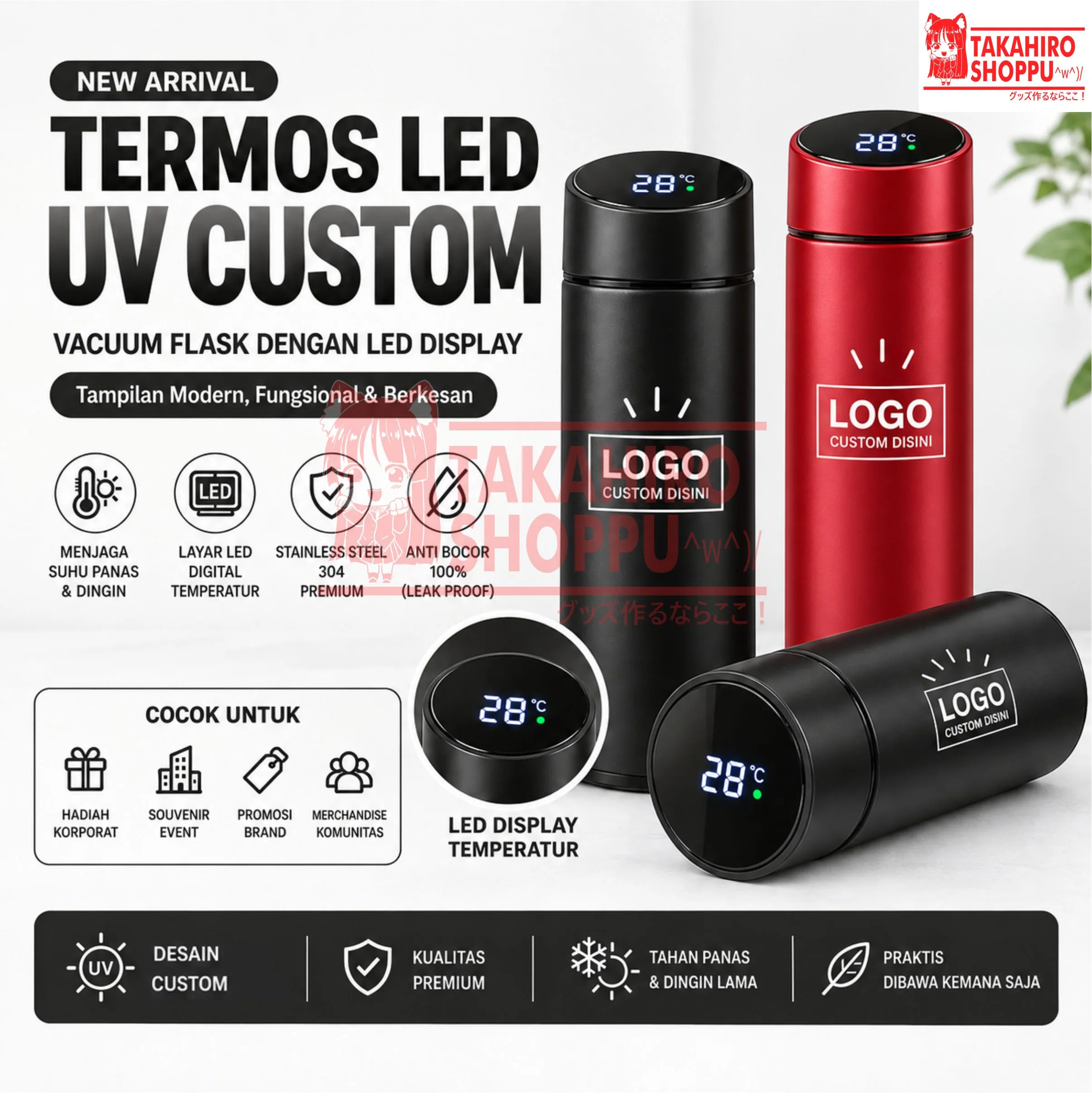 TERMOS LED DIGITAL CUSTOM UV PRINTING SABLON LOGO