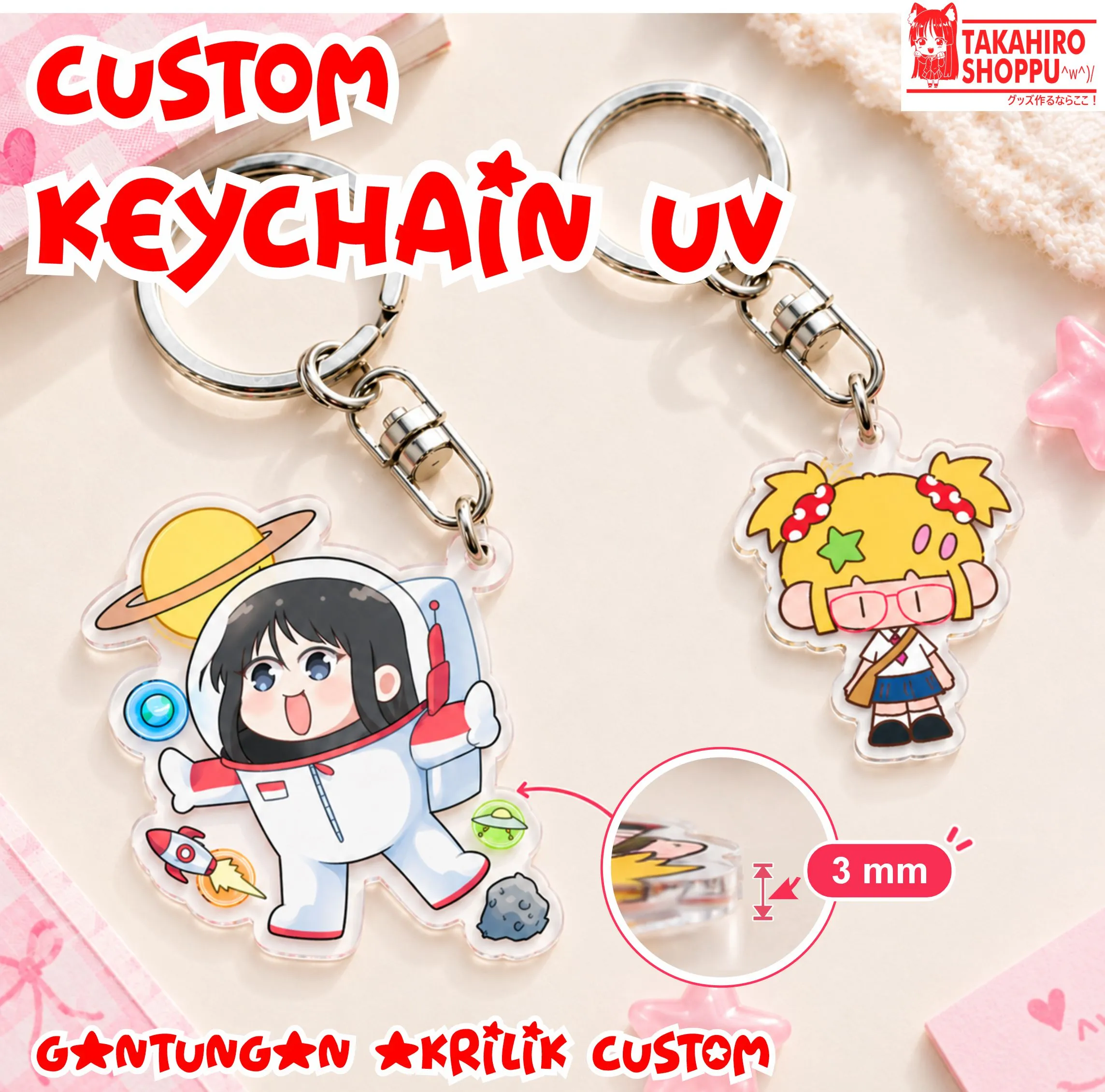 Cetak Akrilik Custom Keychain UV Print (Hanya Akrilik)