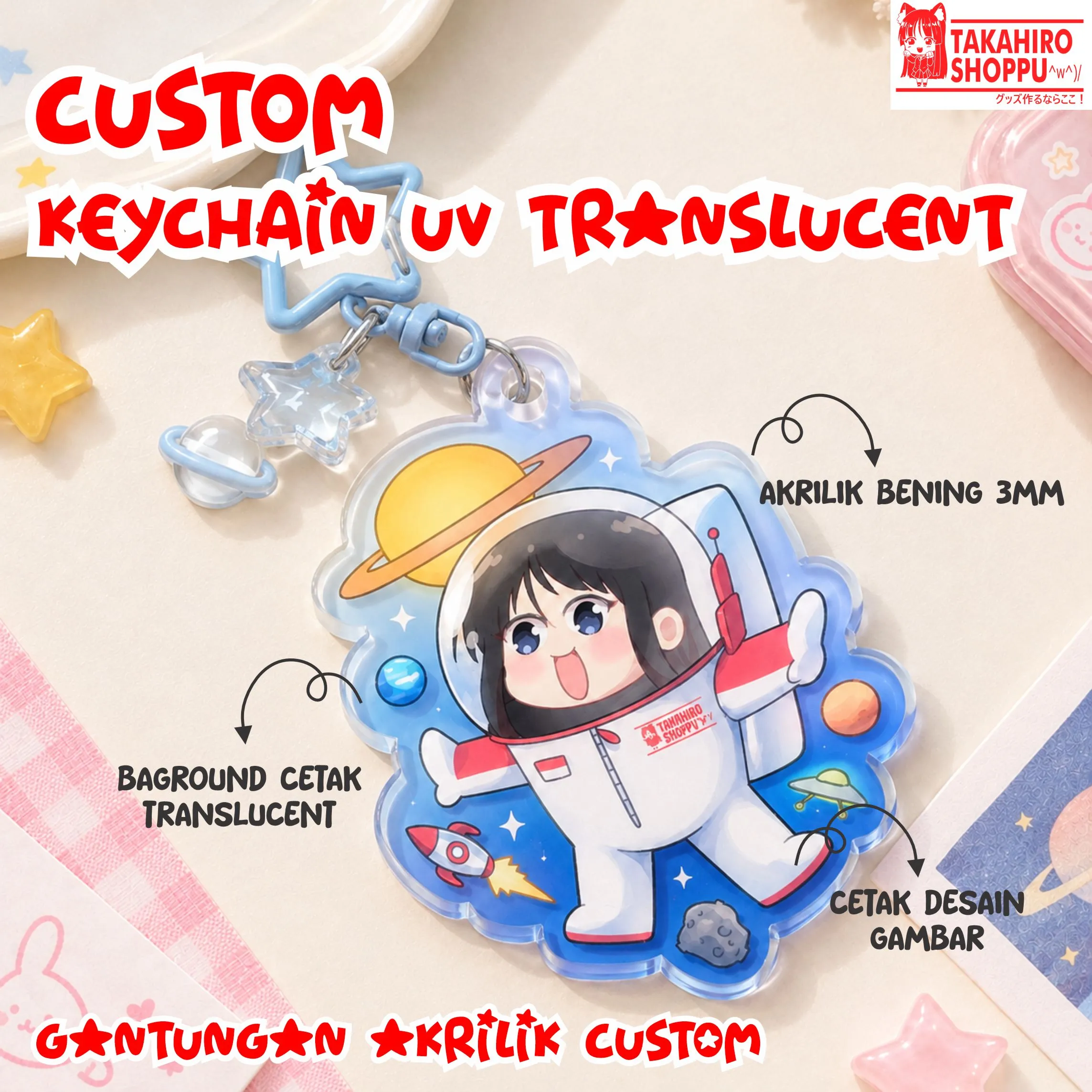 Cetak Akrilik Custom Keychain UV Translucent  (Hanya Akrilik)