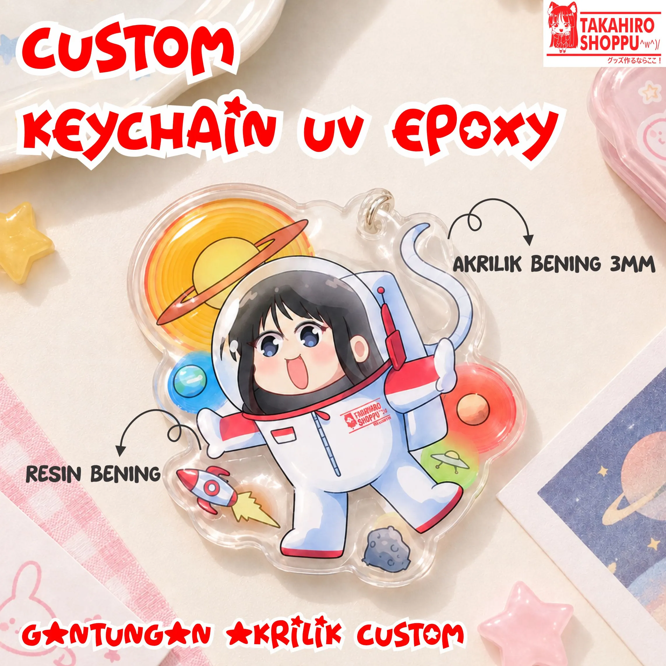 Cetak Akrilik Custom Keychain UV EPOXY Resin (Hanya Akrilik)