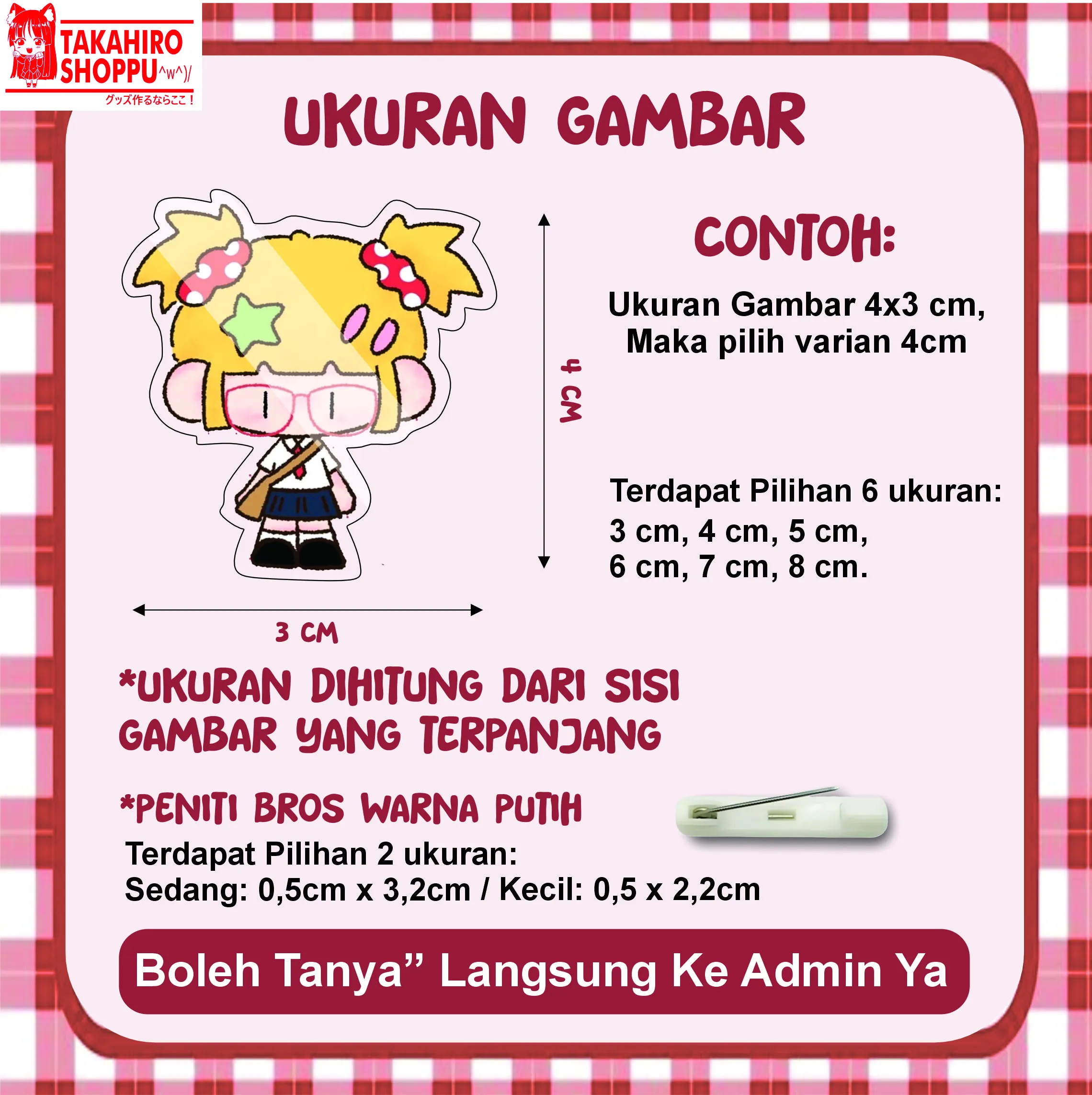 Cetak Akrilik Custom Bros/Pin UV Print (Include bros peniti)