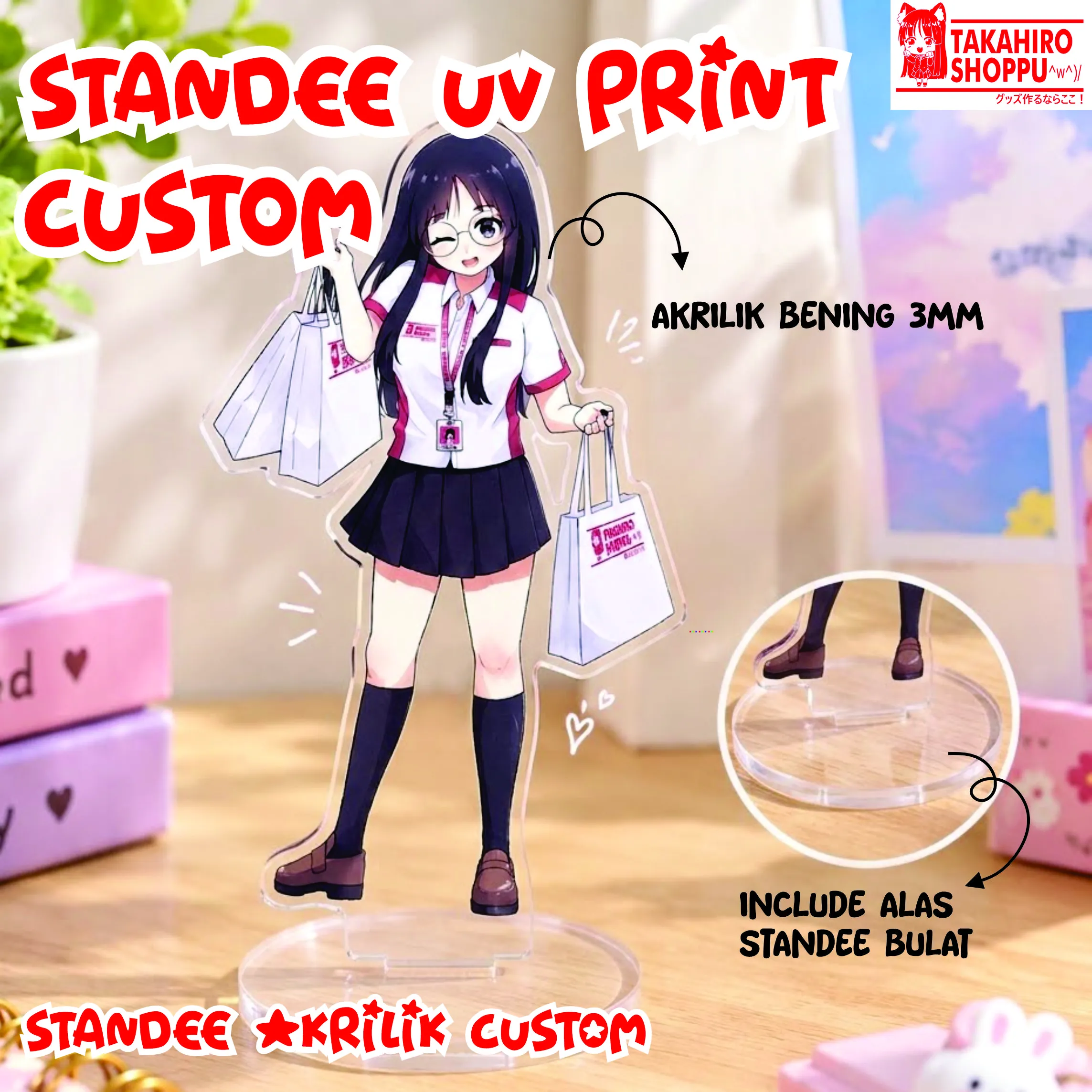 Cetak Akrilik Custom Standee SMALL SIZE UV Print (include alas stande)
