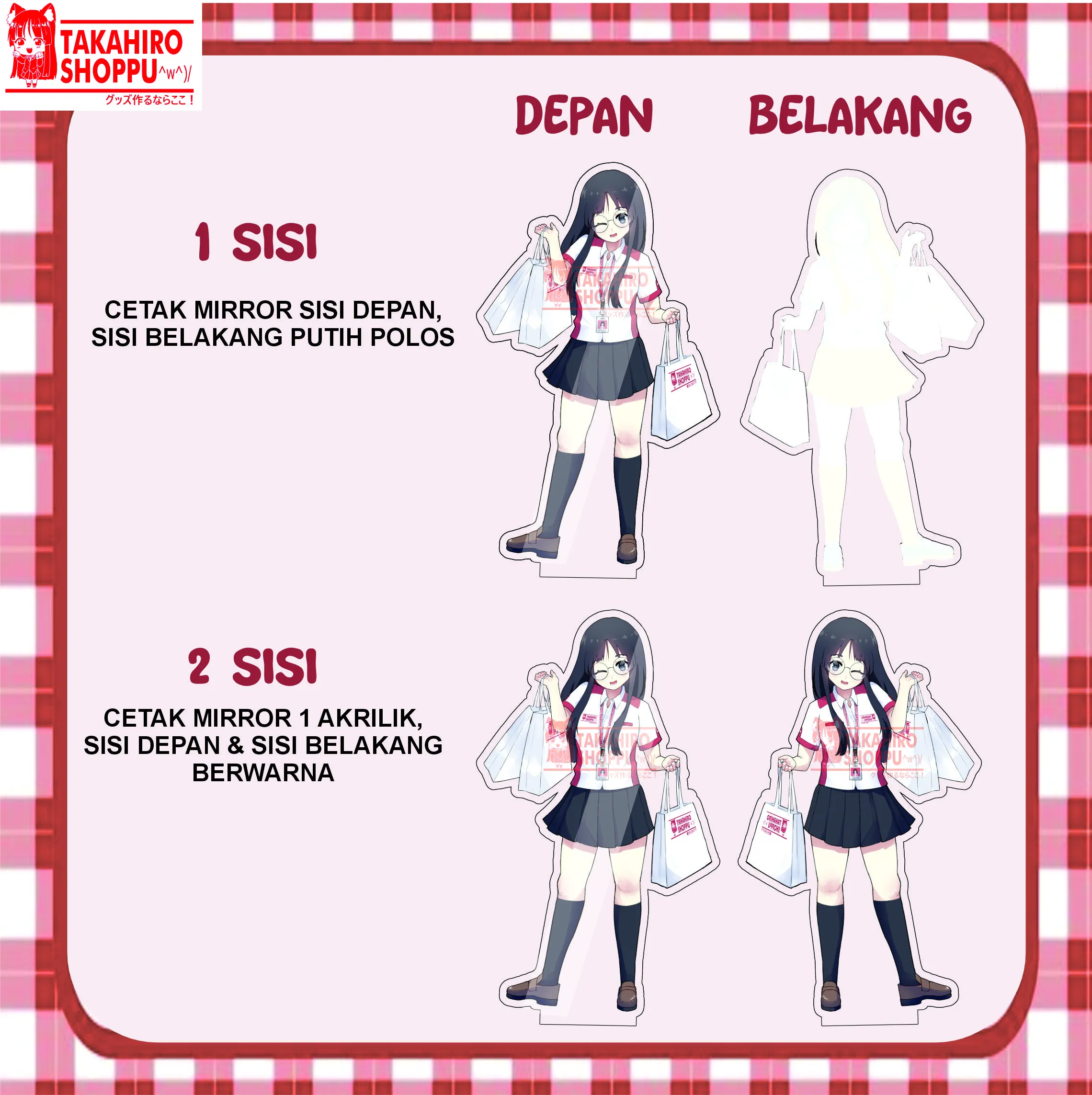 Cetak Akrilik Custom Standee SMALL SIZE UV Print (include alas stande)